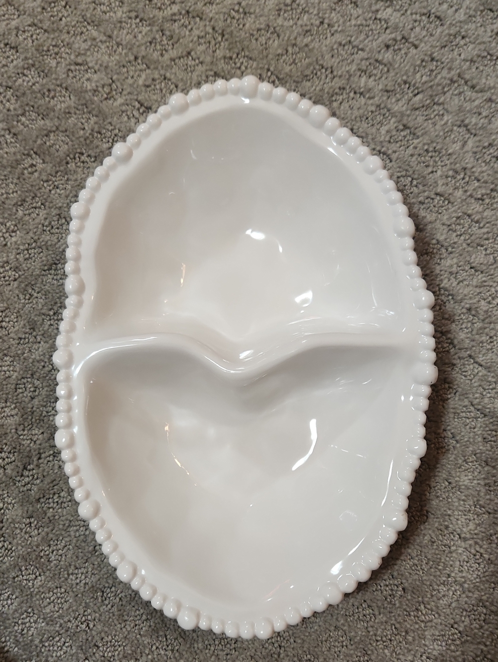 Beatriz Ball Vida Alegria Double Dip White Divided Serving Dish Beaded Rim - Picture 6 of 14